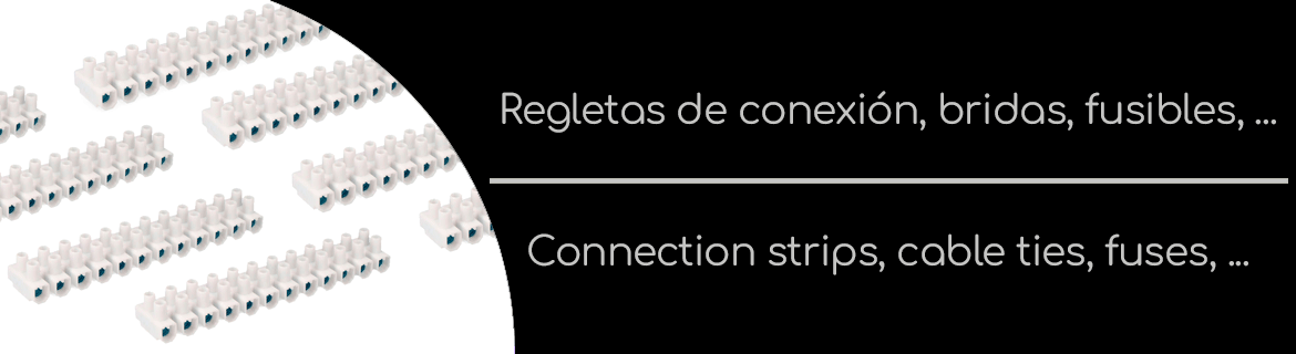 Regletas de conexión, bridas, fusibles, cinta aislante, alambre, ...